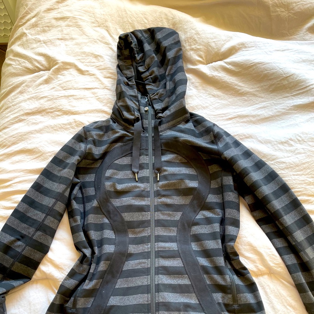 lululemon athletica Women's Gray and Black Striped Hooded Jacket